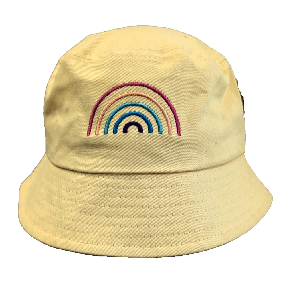 Unisex Yellow Bucket Hat with Embroidered Rainbow - Gay Pride Apparel  – NWT